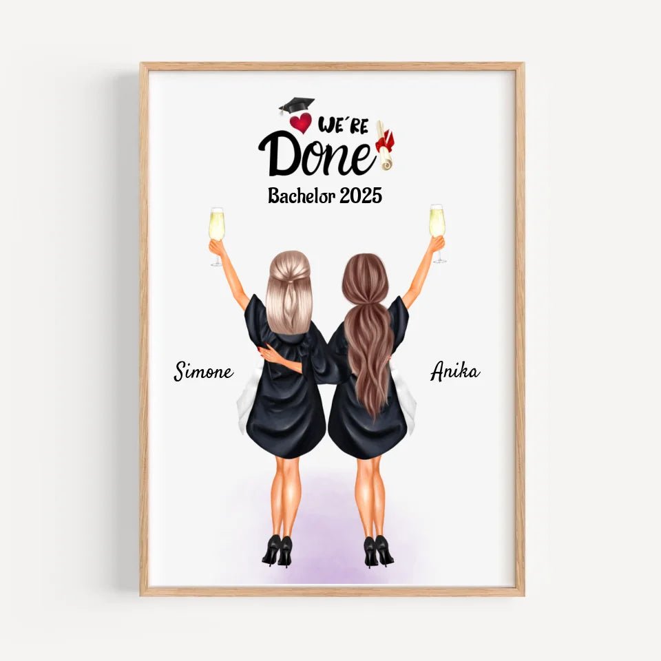 2 Freundinnen Bachelor, Master & Abitur Abschluss Poster personalisiert - Cantty
