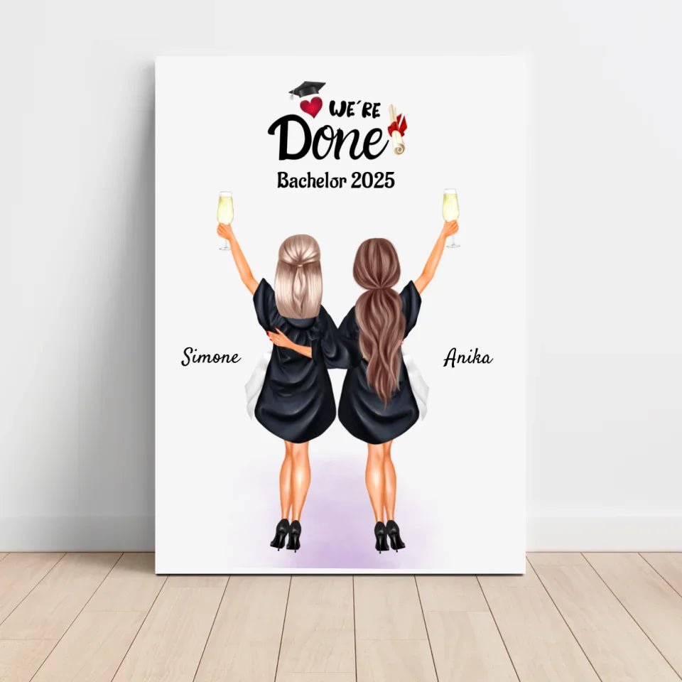 2 Freundinnen Bachelor, Master & Abitur Abschluss Poster personalisiert - Cantty