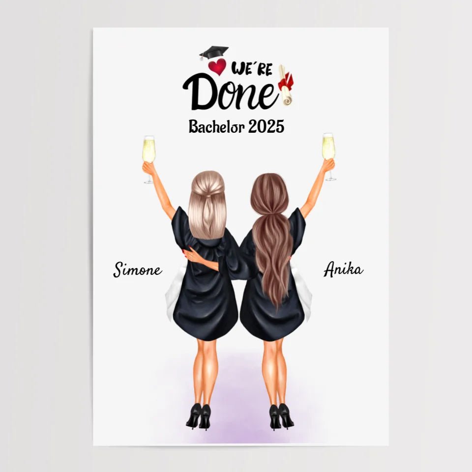 2 Freundinnen Bachelor, Master & Abitur Abschluss Poster personalisiert - Cantty