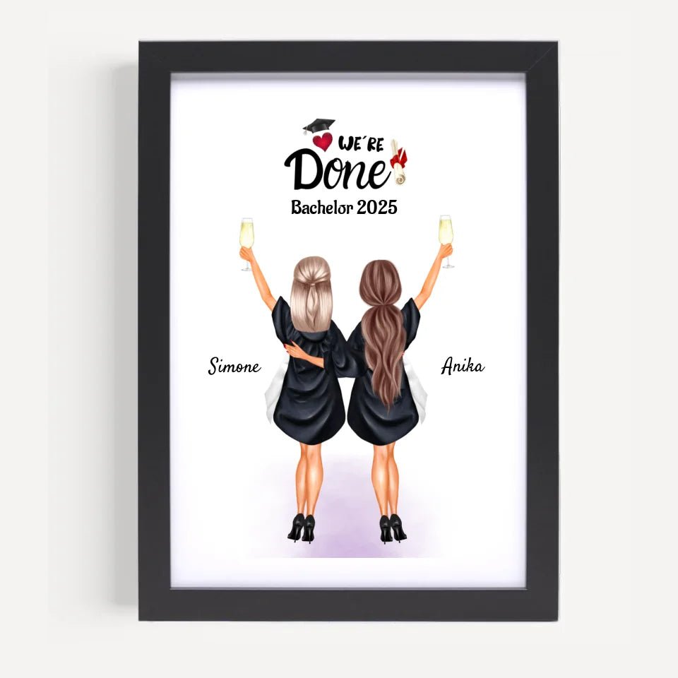 2 Freundinnen Bachelor, Master & Abitur Abschluss Poster personalisiert - Cantty