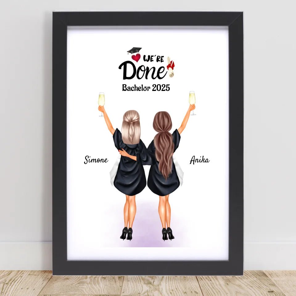 2 Freundinnen Bachelor, Master & Abitur Abschluss Poster personalisiert - Cantty