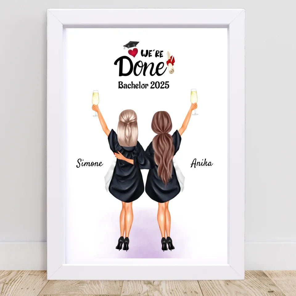 2 Freundinnen Bachelor, Master & Abitur Abschluss Poster personalisiert - Cantty