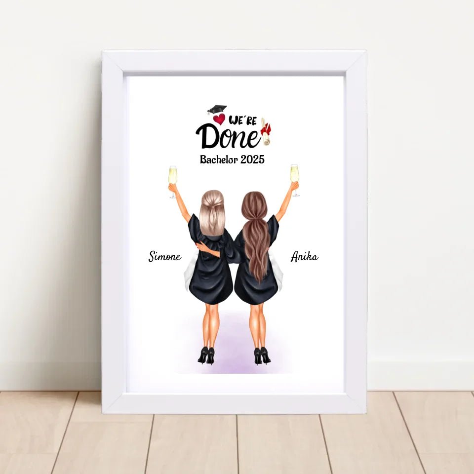 2 Freundinnen Bachelor, Master & Abitur Abschluss Poster personalisiert - Cantty