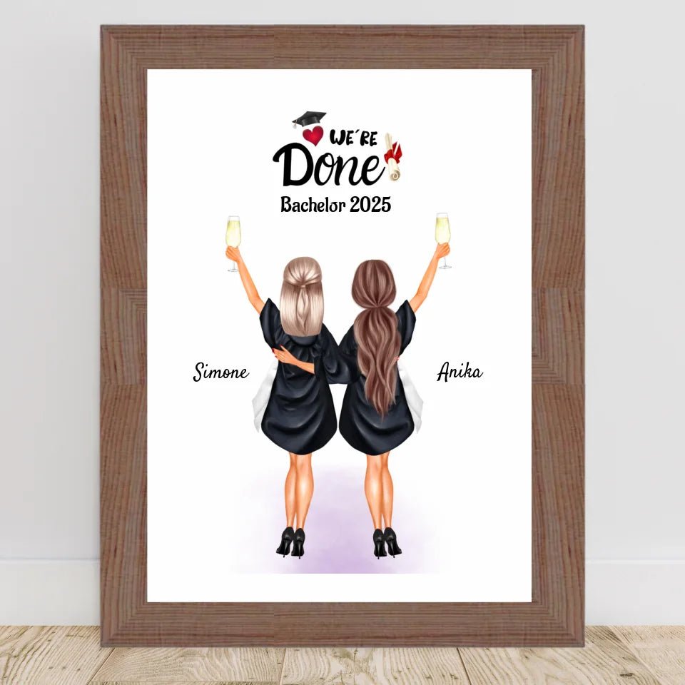2 Freundinnen Bachelor, Master & Abitur Abschluss Poster personalisiert - Cantty