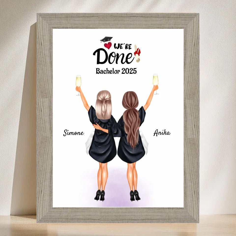 2 Freundinnen Bachelor, Master & Abitur Abschluss Poster personalisiert - Cantty