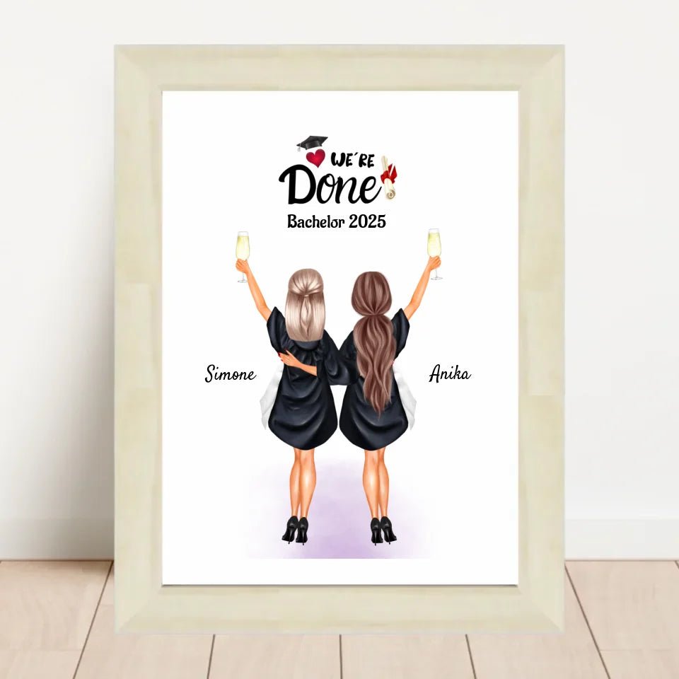 2 Freundinnen Bachelor, Master & Abitur Abschluss Poster personalisiert - Cantty