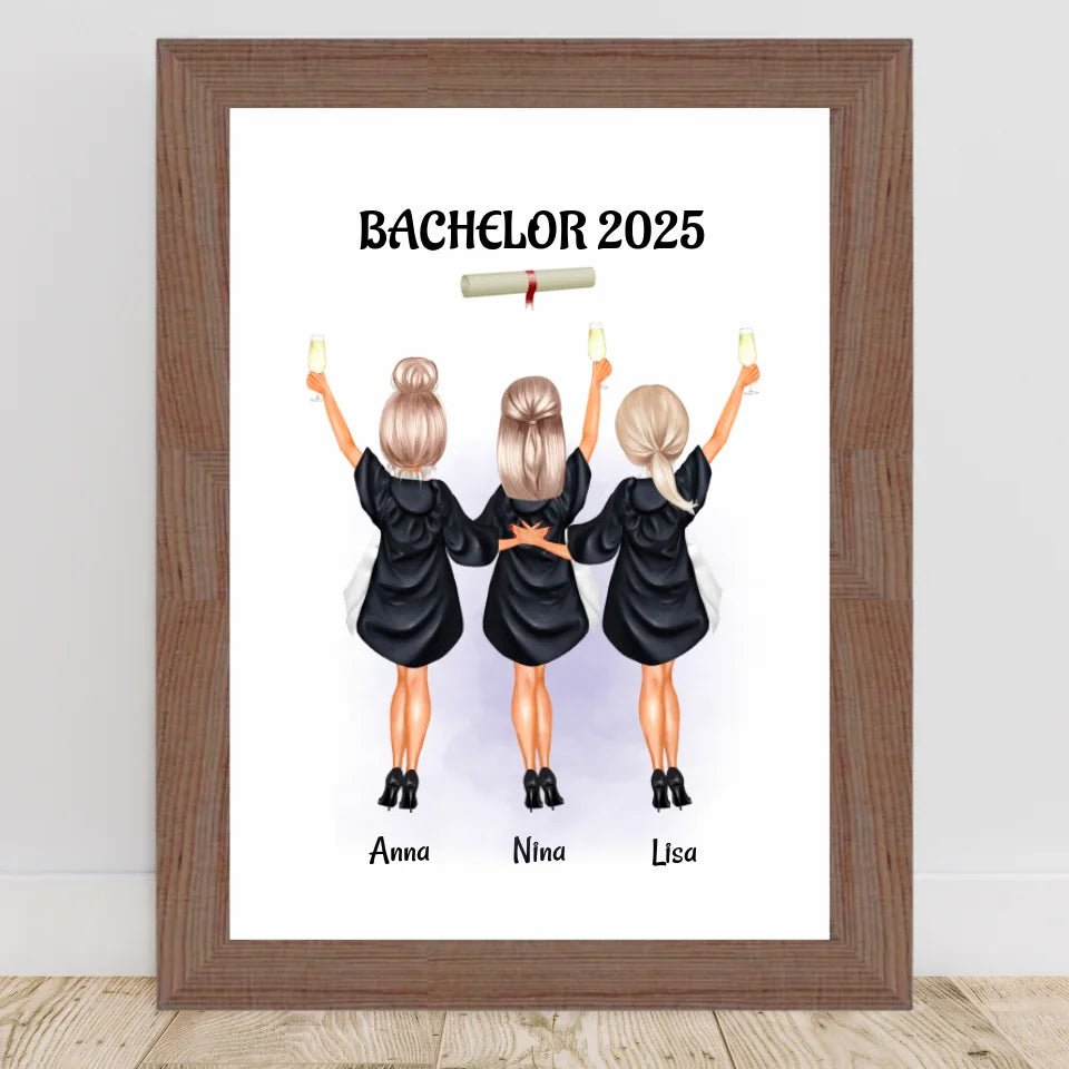 3 Freundinnen Abschluss Poster personalisiert - Cantty