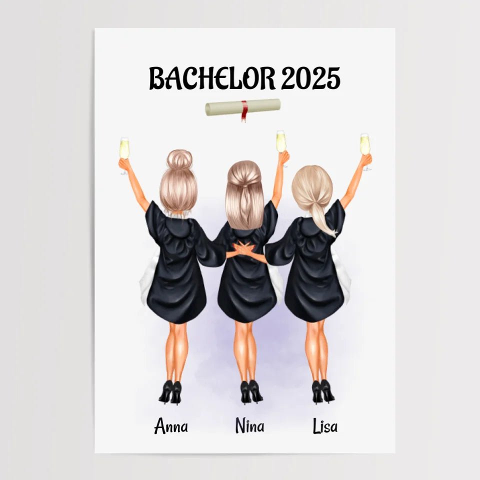 3 Freundinnen Abschluss Poster personalisiert - Cantty