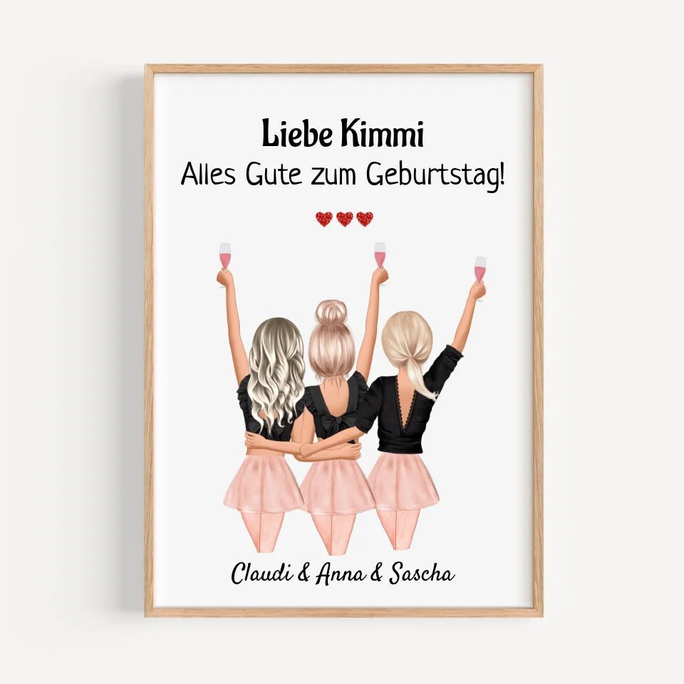 Geschenk 3 Freundin Bild mit Namen Spruch personalisieren - Cantty