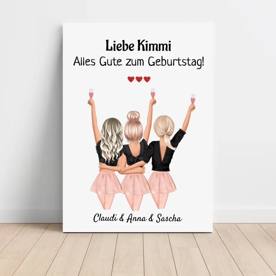 Geschenk 3 Freundin Bild mit Namen Spruch personalisieren - Cantty