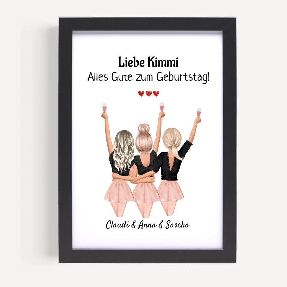 Geschenk 3 Freundin Bild mit Namen Spruch personalisieren - Cantty