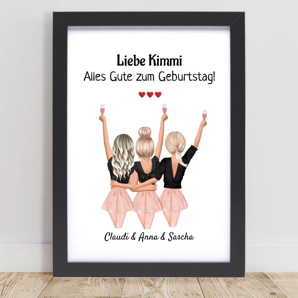 Geschenk 3 Freundin Bild mit Namen Spruch personalisieren - Cantty