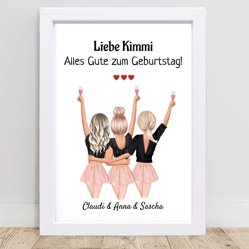 Geschenk 3 Freundin Bild mit Namen Spruch personalisieren - Cantty