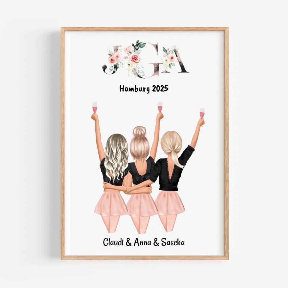 3 Freundinnen JGA Bild Geschenk - Cantty