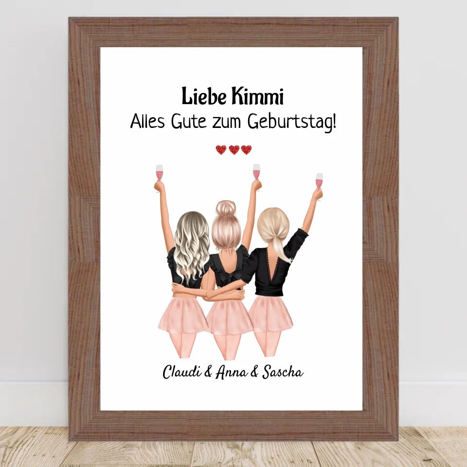 Geschenk 3 Freundin Bild mit Namen Spruch personalisieren - Cantty
