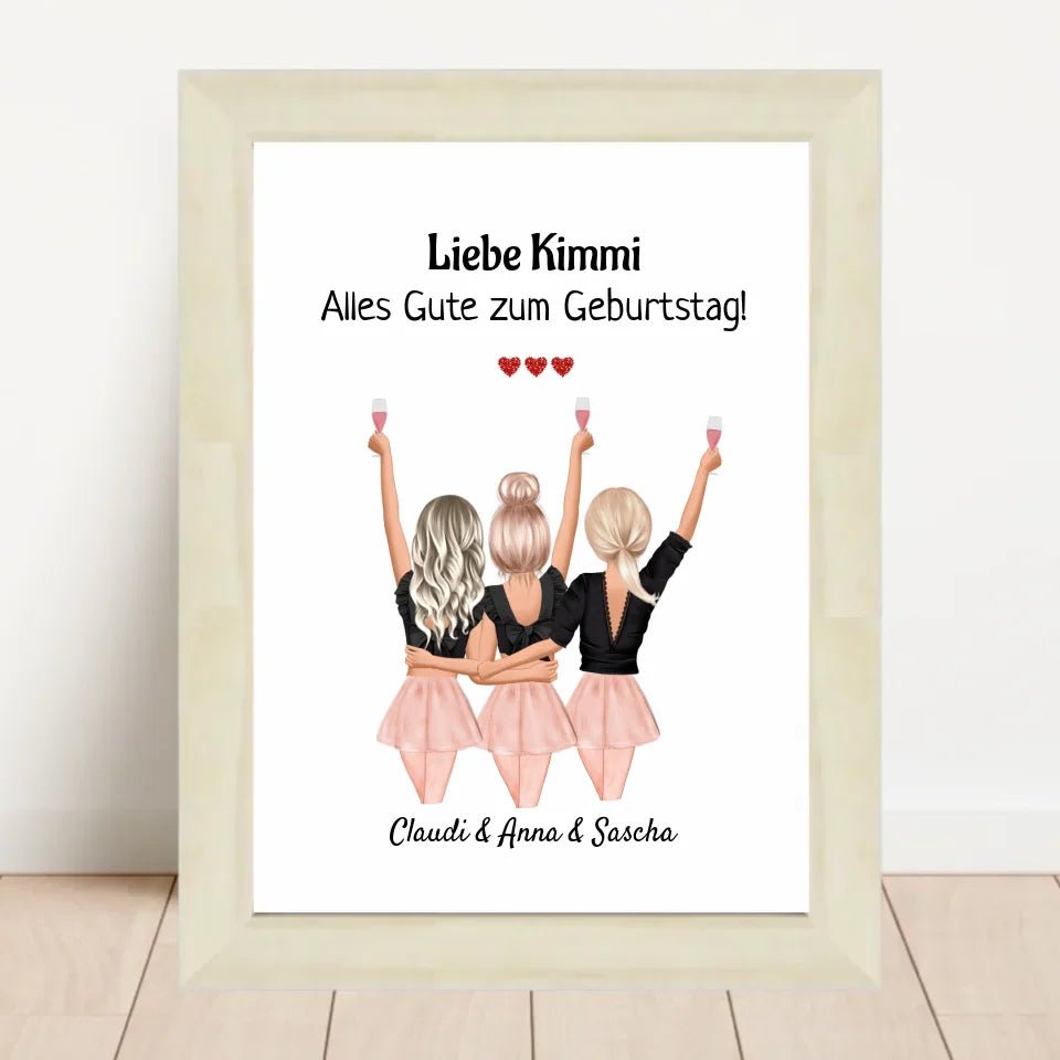 Geschenk 3 Freundin Bild mit Namen Spruch personalisieren - Cantty