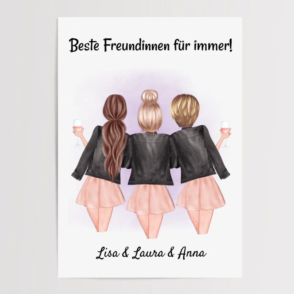 3 Freundinnen Poster Geschenkidee personalisiert - Cantty