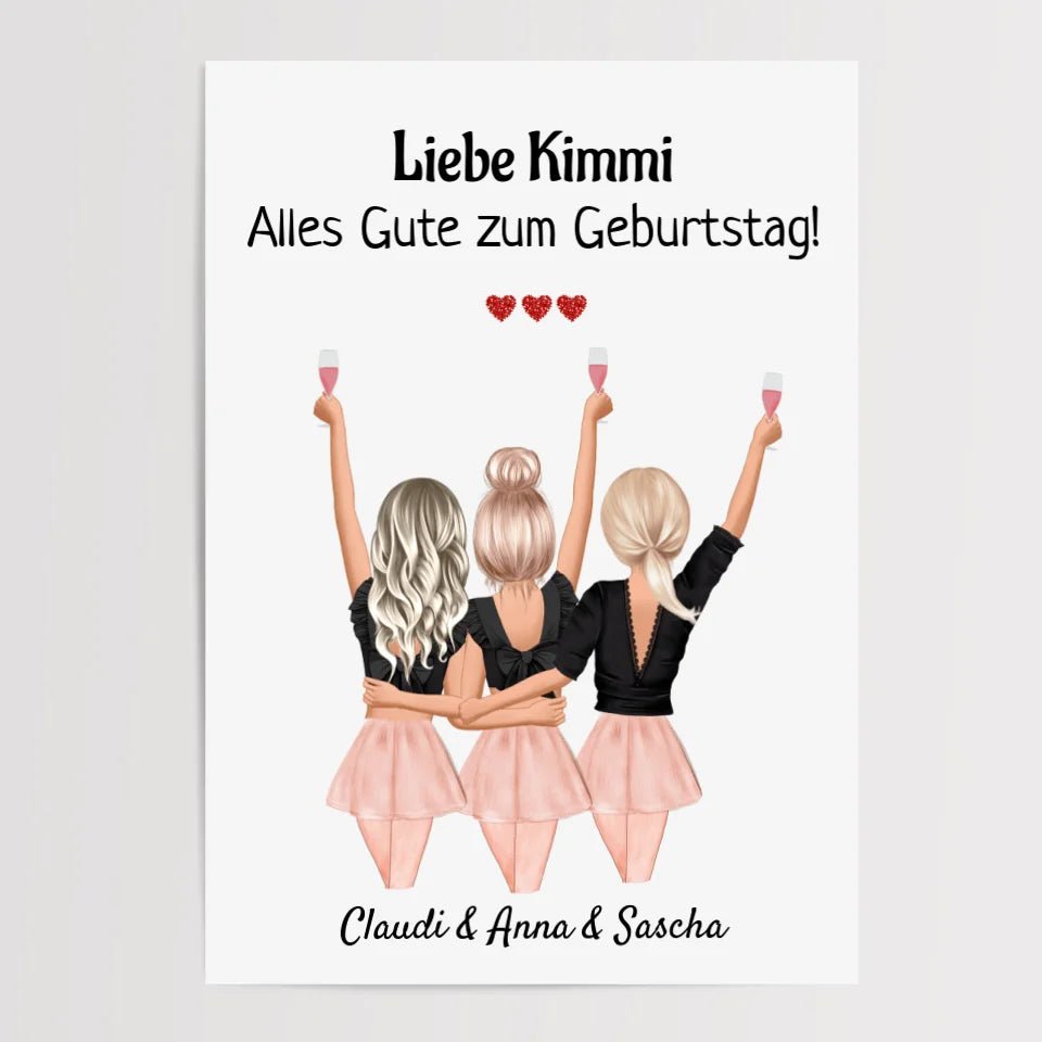Geschenk 3 Freundin Bild mit Namen Spruch personalisieren - Cantty
