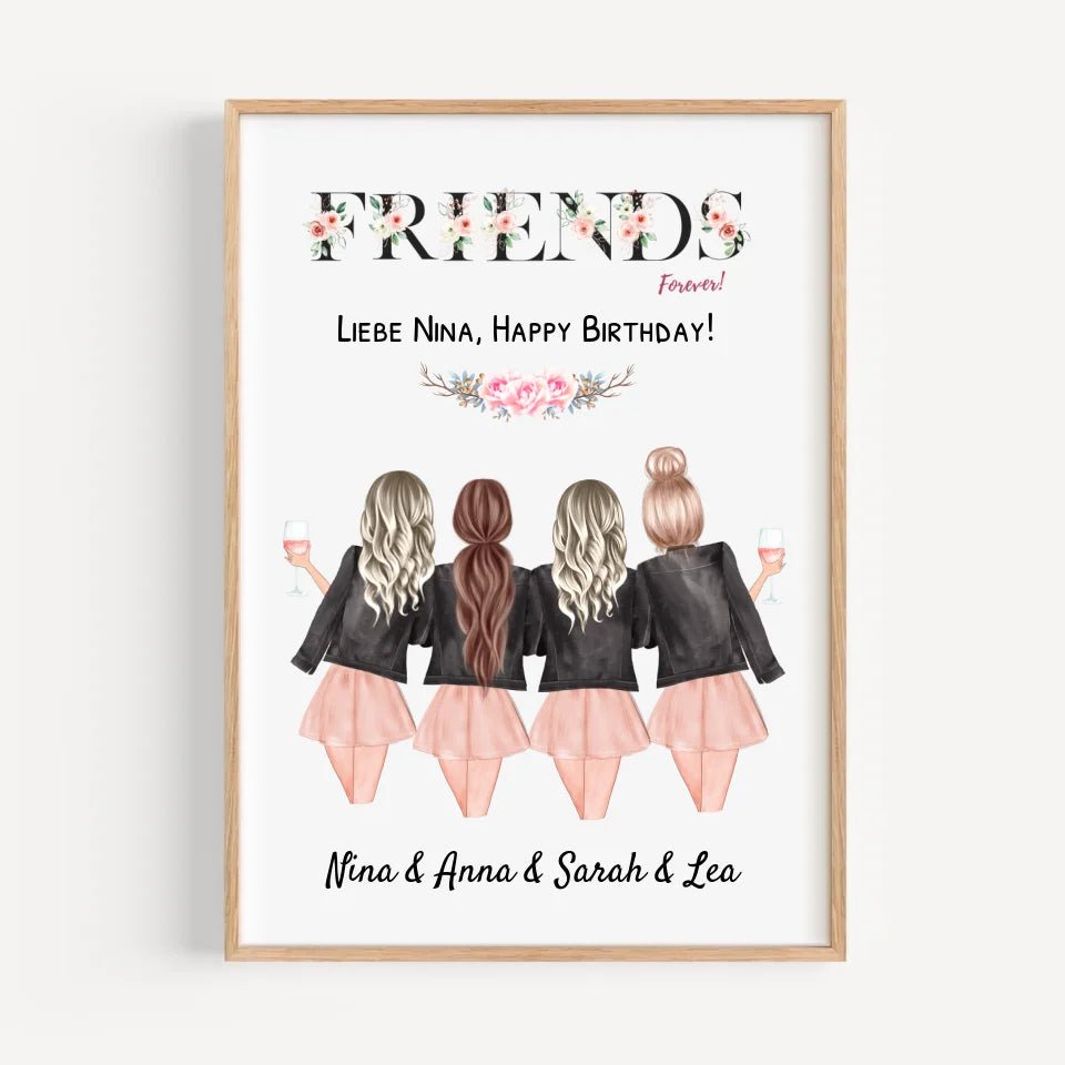4 Freundinnen Poster Geburtstag Geschenk personalisiert - Cantty