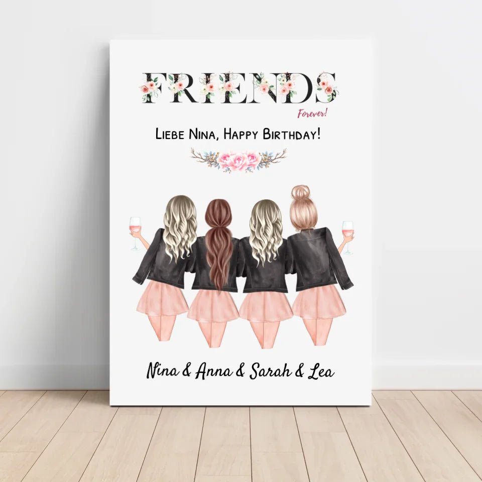 4 Freundinnen Poster Geburtstag Geschenk personalisiert - Cantty