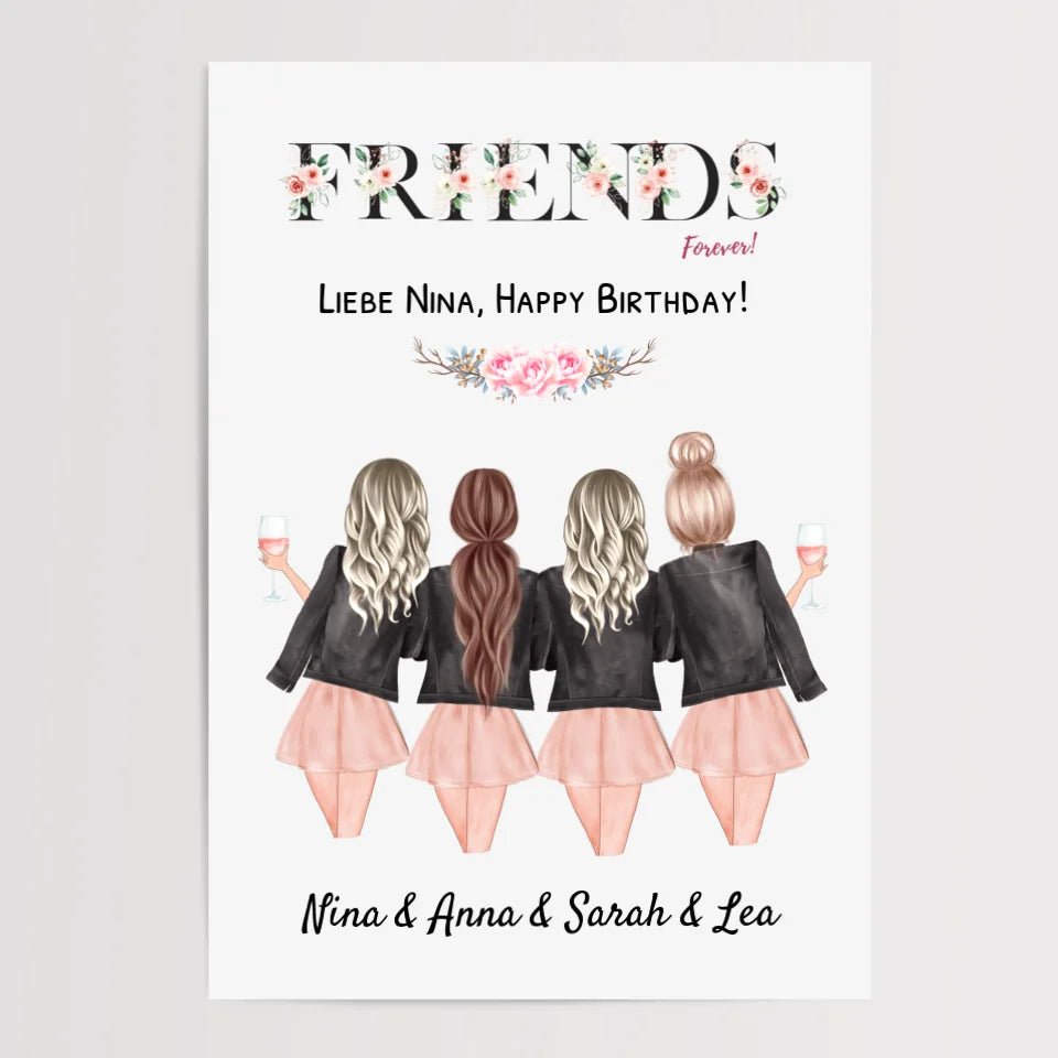 4 Freundinnen Poster Geburtstag Geschenk personalisiert - Cantty