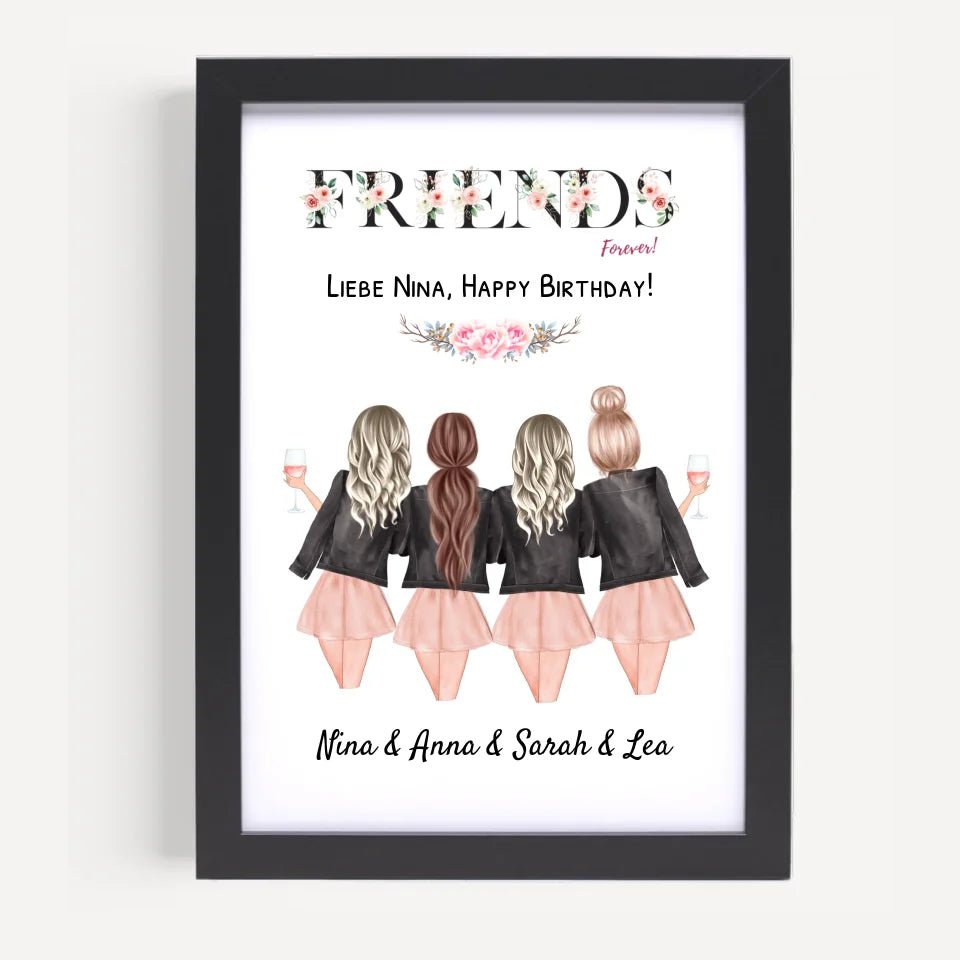 4 Freundinnen Poster Geburtstag Geschenk personalisiert - Cantty