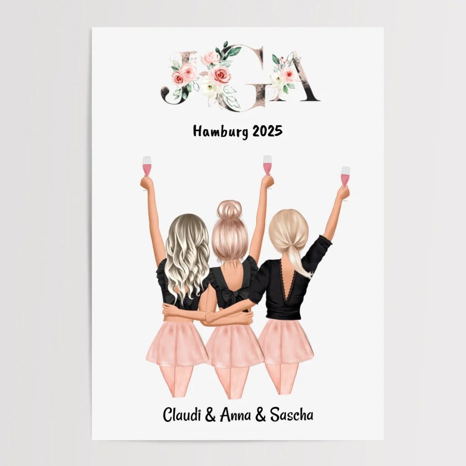 3 Freundinnen JGA Bild Geschenk - Cantty