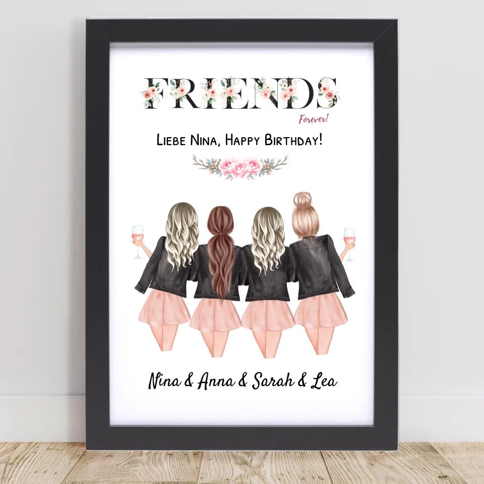 4 Freundinnen Poster Geburtstag Geschenk personalisiert - Cantty
