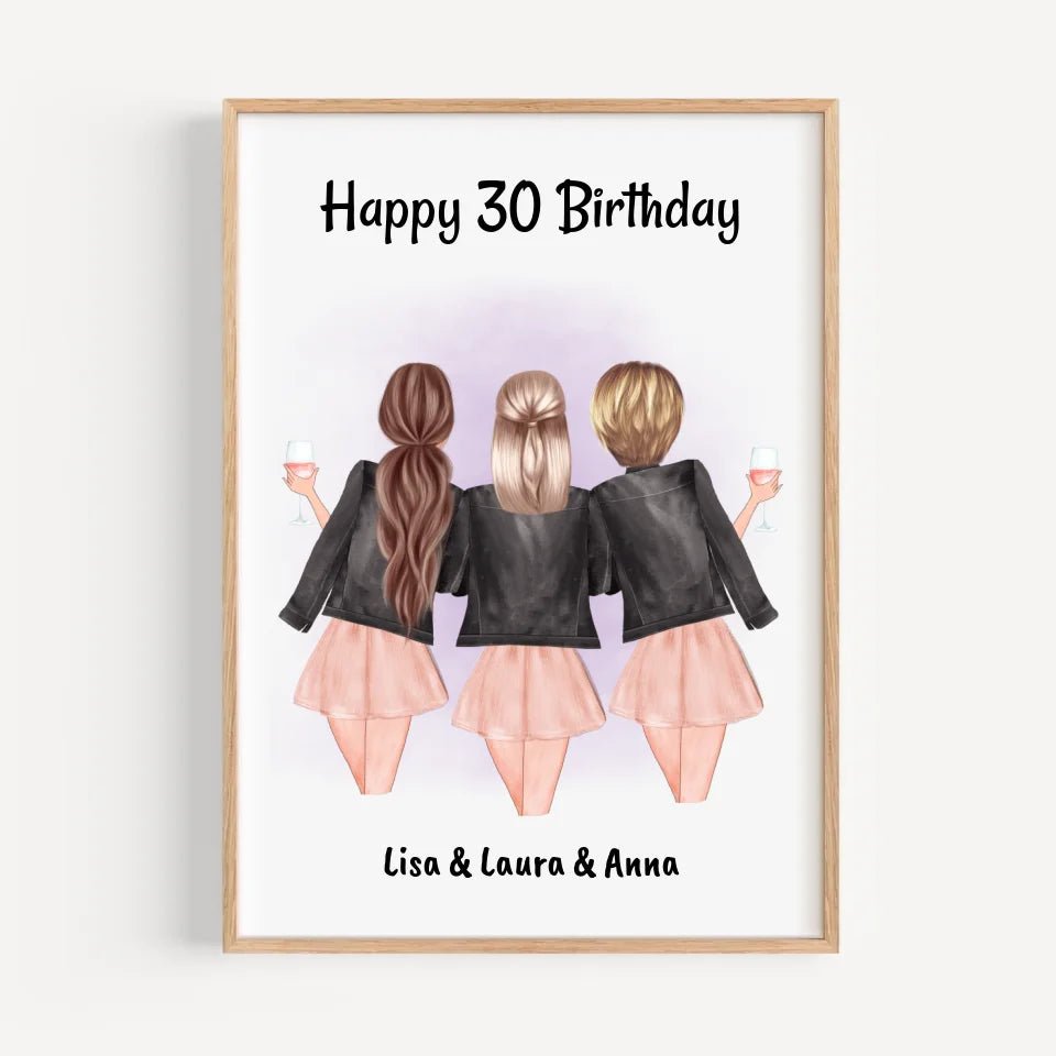 3 Freundinnen Poster Geschenk personalisiert zum Geburtstag - Cantty