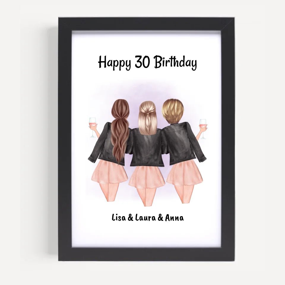 3 Freundinnen Poster Geschenk personalisiert zum Geburtstag - Cantty
