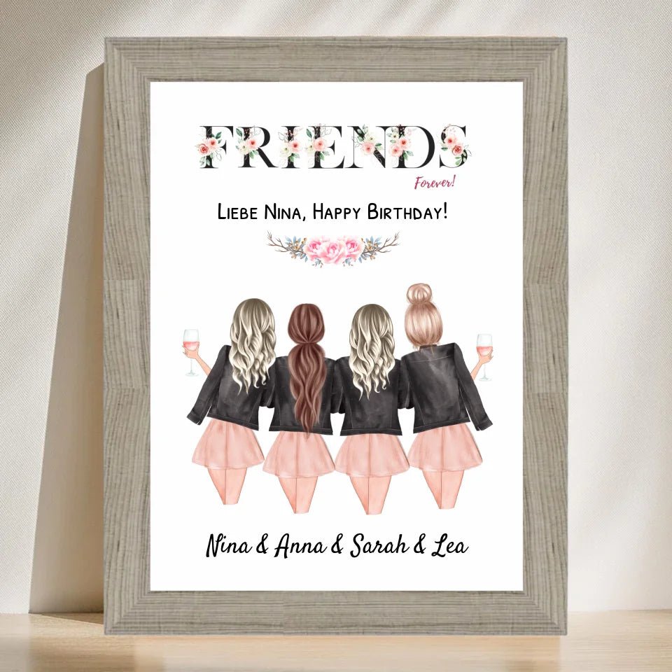 4 Freundinnen Poster Geburtstag Geschenk personalisiert - Cantty