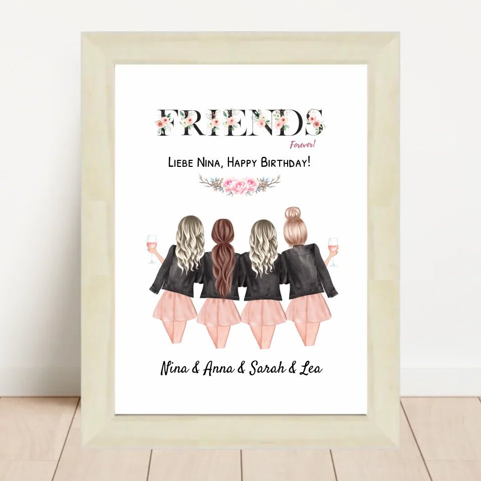 4 Freundinnen Poster Geburtstag Geschenk personalisiert - Cantty