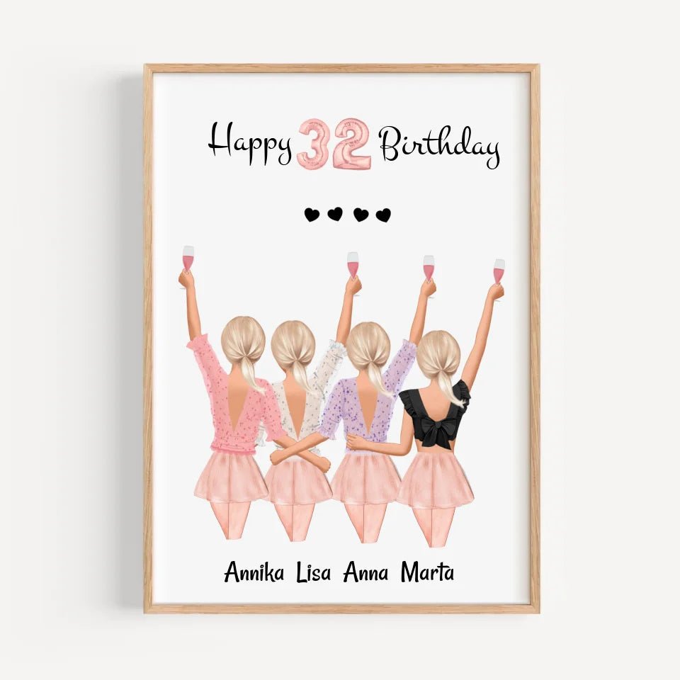 4 beste Freundinnen Bild Geburtstag Geschenk gestalten - Cantty