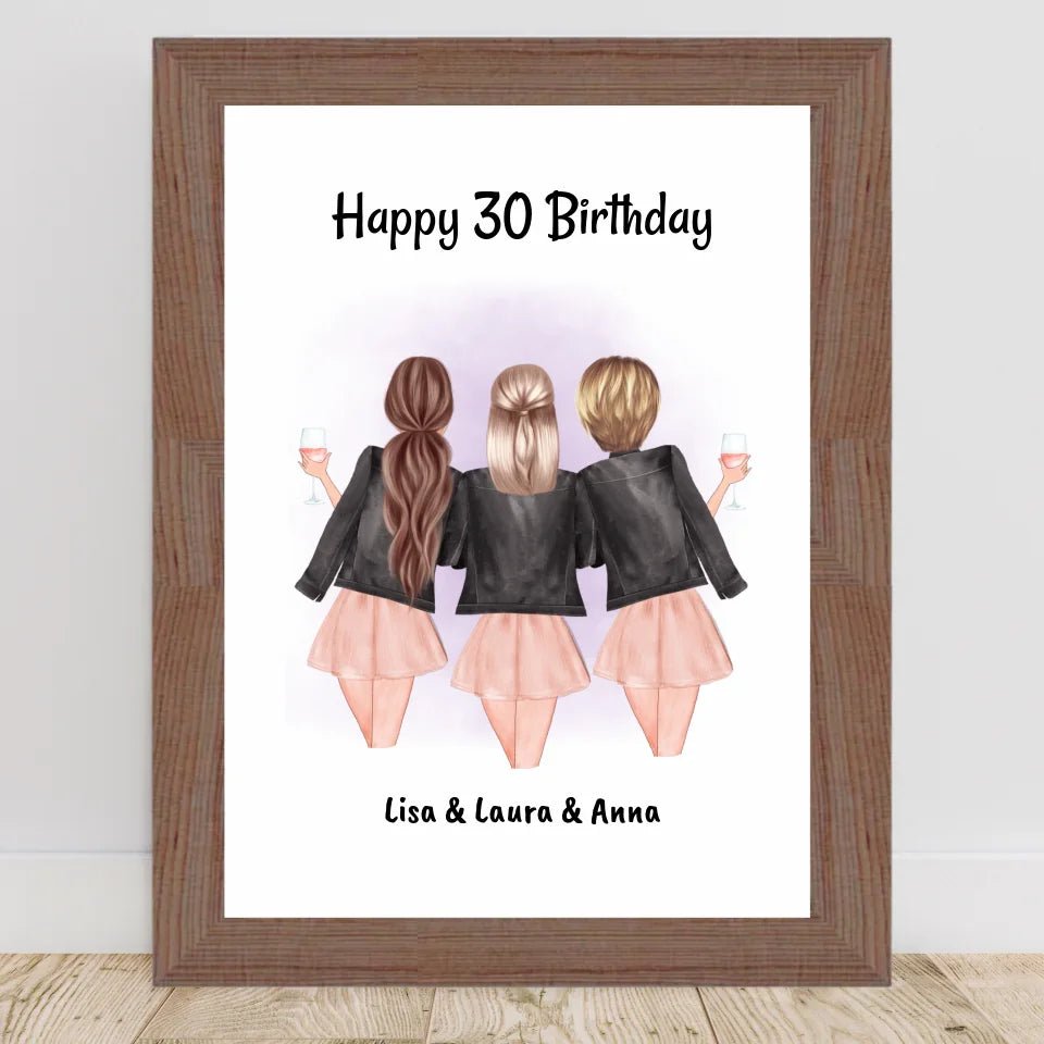 3 Freundinnen Poster Geschenk personalisiert zum Geburtstag - Cantty