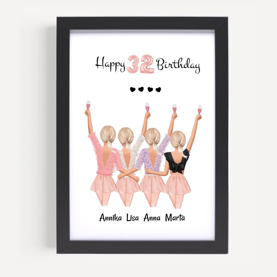 4 beste Freundinnen Bild Geburtstag Geschenk gestalten - Cantty