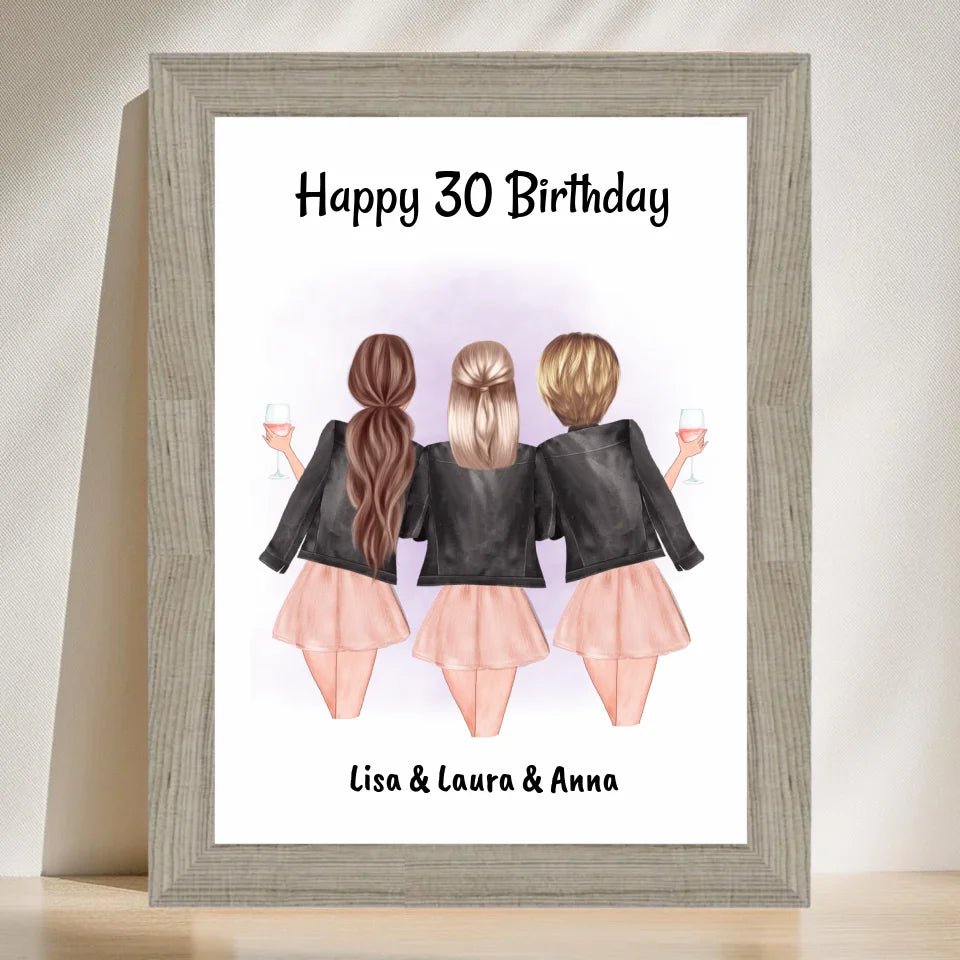 3 Freundinnen Poster Geschenk personalisiert zum Geburtstag - Cantty