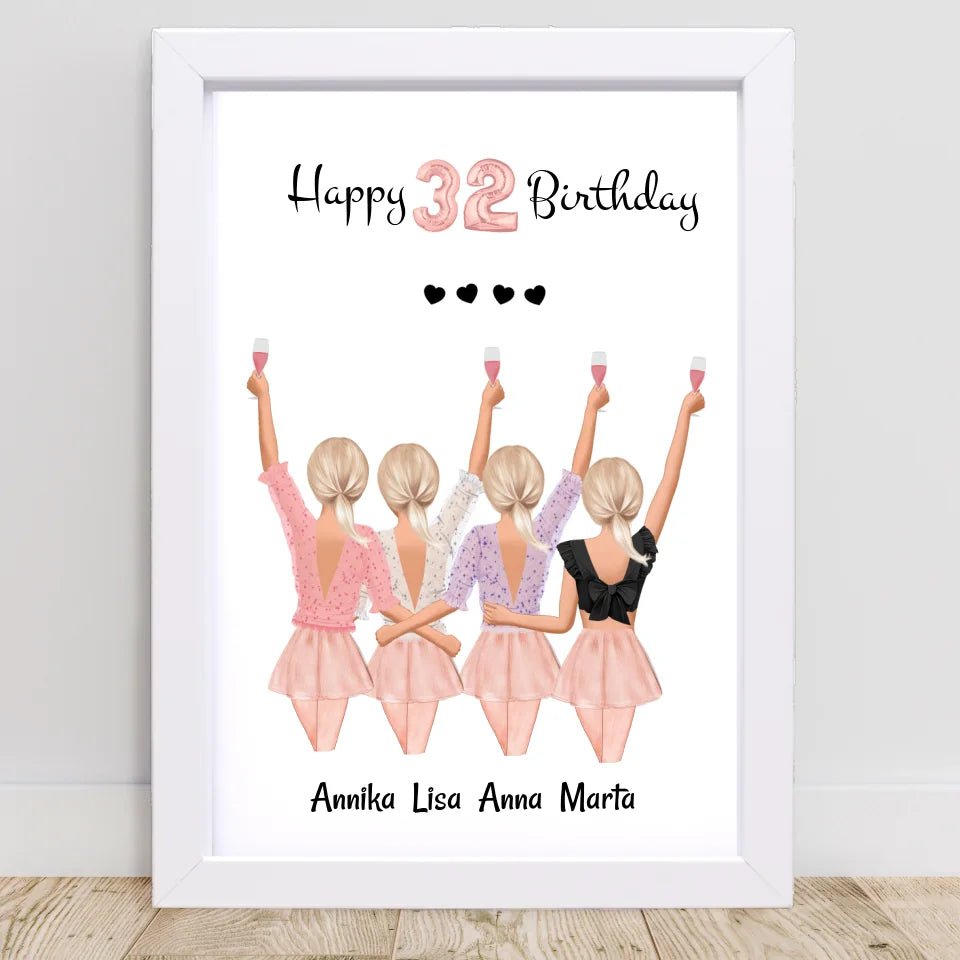 4 beste Freundinnen Bild Geburtstag Geschenk gestalten - Cantty