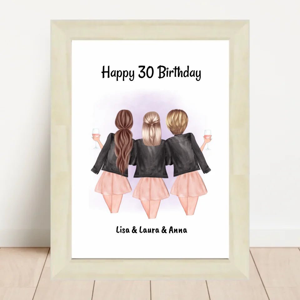 3 Freundinnen Poster Geschenk personalisiert zum Geburtstag - Cantty