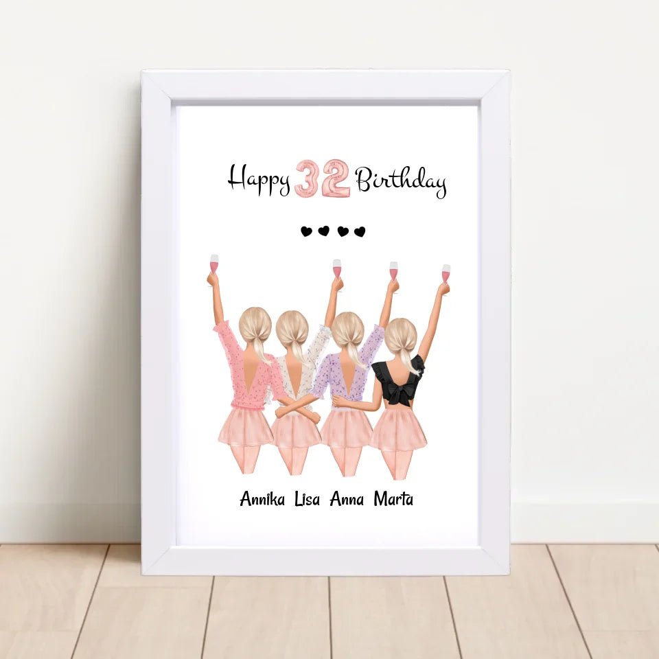 4 beste Freundinnen Bild Geburtstag Geschenk gestalten - Cantty