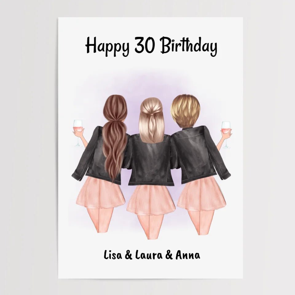 3 Freundinnen Poster Geschenk personalisiert zum Geburtstag - Cantty