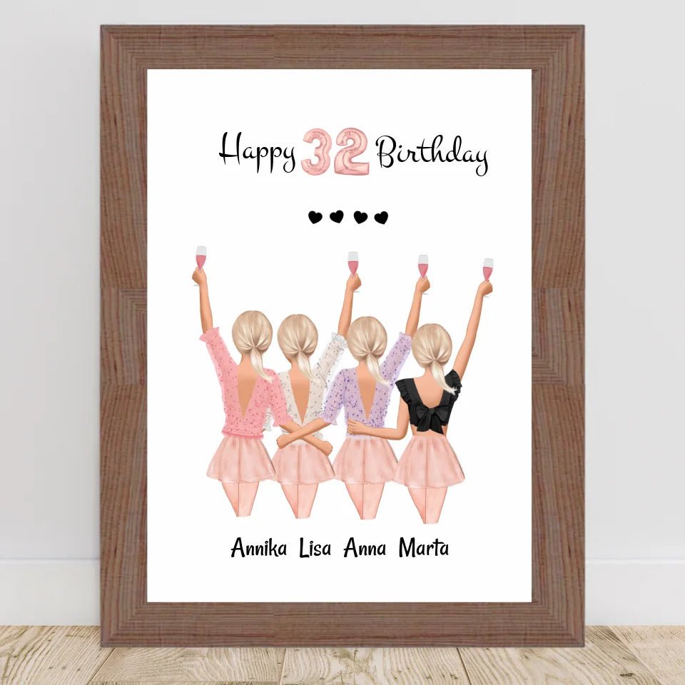 4 beste Freundinnen Bild Geburtstag Geschenk gestalten - Cantty