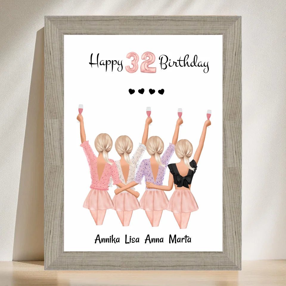 4 beste Freundinnen Bild Geburtstag Geschenk gestalten - Cantty