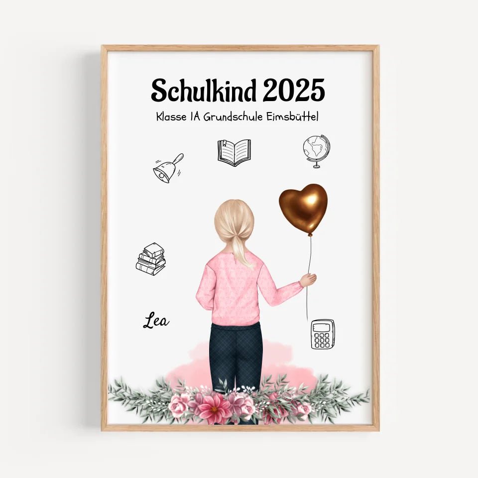 Schulanfänger Mädchen Geschenk Bild personalisiert 1 Klasse - Cantty