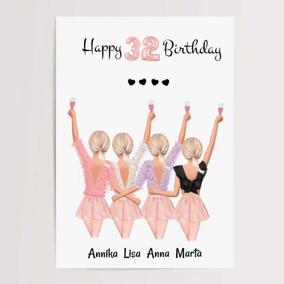 4 beste Freundinnen Bild Geburtstag Geschenk gestalten - Cantty