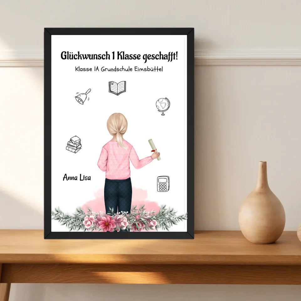 Mädchen Zeugnis Bild Geschenk Schulkind personalisiert - Cantty