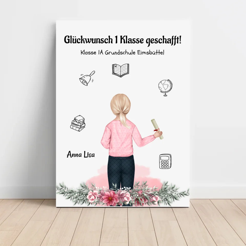 Mädchen Zeugnis Bild Geschenk Schulkind personalisiert - Cantty