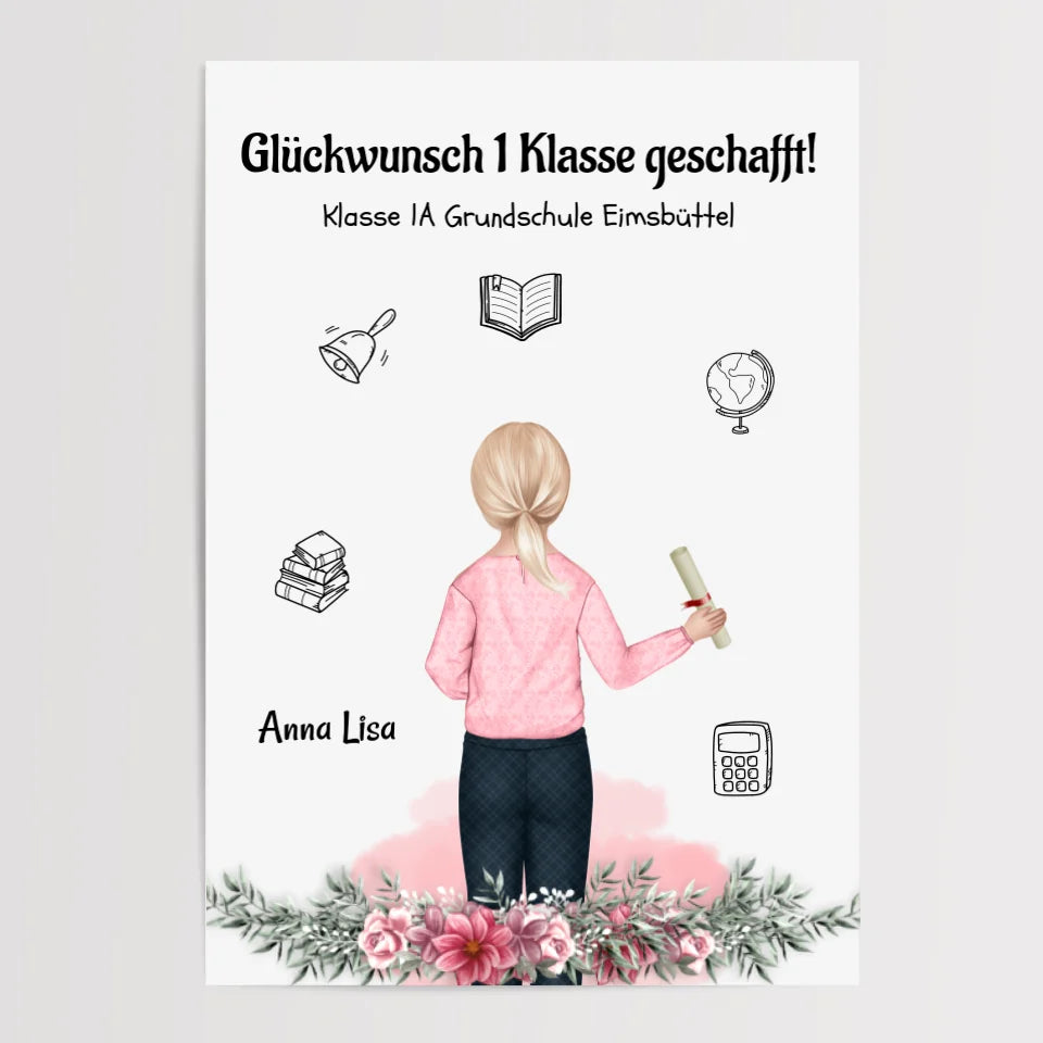 Mädchen Zeugnis Bild Geschenk Schulkind personalisiert - Cantty