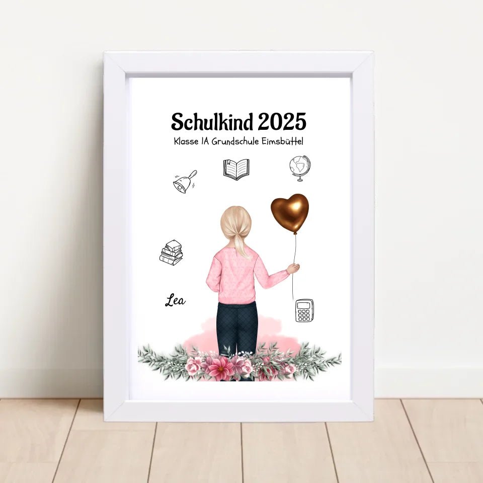 Schulanfänger Mädchen Geschenk Bild personalisiert 1 Klasse - Cantty