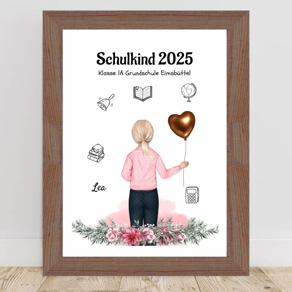 Schulanfänger Mädchen Geschenk Bild personalisiert 1 Klasse - Cantty