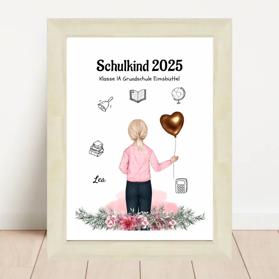 Schulanfänger Mädchen Geschenk Bild personalisiert 1 Klasse - Cantty